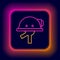Glowing neon line Miner helmet icon isolated on black background. Colorful outline concept. Vector