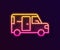 Glowing neon line Minibus icon isolated on black background. Vector