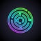 Glowing neon line Minotaur maze or labyrinth icon isolated on black background. Ancient Greek mythology. Vector