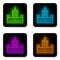 Glowing neon line Montjuic castle icon isolated on white background. Barcelona, Spain. Black square button. Vector