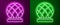 Glowing neon line Montreal Biosphere icon isolated on purple and green background. Vector