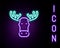 Glowing neon line Moose head with horns icon isolated on black background. Colorful outline concept. Vector