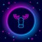 Glowing neon line Moose head with horns icon isolated on black background. Colorful outline concept. Vector