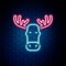 Glowing neon line Moose head with horns icon isolated on brick wall background. Colorful outline concept. Vector