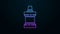 Glowing neon line Mouthwash plastic bottle icon isolated on black background. Liquid for rinsing mouth. Oralcare