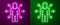 Glowing neon line Multitasking manager working icon isolated on purple and green background. Vector