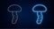 Glowing neon line Mushroom icon isolated on brick wall background. Vector