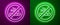 Glowing neon line No Smoking icon isolated on purple and green background. Cigarette symbol. Vector