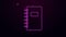 Glowing neon line Notebook icon isolated on purple background. Spiral notepad icon. School notebook. Writing pad. Diary