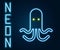 Glowing neon line Octopus icon isolated on black background. Colorful outline concept. Vector