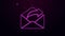 Glowing neon line Outgoing mail icon isolated on purple background. Envelope symbol. Outgoing message sign. Mail