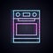 Glowing neon line Oven icon isolated on black background. Stove gas oven sign. Vector