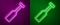 Glowing neon line Paddle icon isolated on purple and green background. Paddle boat oars. Vector