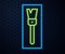 Glowing neon line Paint brush icon isolated on brick wall background. For the artist or for archaeologists and cleaning