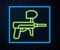 Glowing neon line Paintball gun icon isolated on brick wall background. Vector Illustration