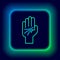 Glowing neon line Palmistry of the hand icon isolated on black background. Colorful outline concept. Vector