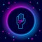 Glowing neon line Palmistry of the hand icon isolated on black background. Colorful outline concept. Vector