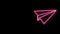 Glowing neon line Paper plane icon isolated on black background. Paper airplane icon. Aircraft sign. 4K Video motion