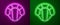 Glowing neon line Parachute icon isolated on purple and green background. Extreme sport. Sport equipment. Vector