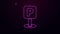 Glowing neon line Parking icon isolated on purple background. Street road sign. 4K Video motion graphic animation
