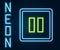 Glowing neon line Pause button icon isolated on black background. Colorful outline concept. Vector Illustration
