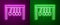 Glowing neon line Pendulum icon isolated on purple and green background. Newtons cradle. Vector