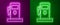 Glowing neon line Petrol or Gas station icon isolated on purple and green background. Car fuel symbol. Gasoline pump