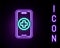 Glowing neon line Phone repair service icon isolated on black background. Adjusting, service, setting, maintenance