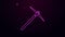 Glowing neon line Pickaxe icon isolated on purple background. 4K Video motion graphic animation