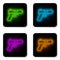 Glowing neon line Pistol or gun icon isolated on white background. Police or military handgun. Small firearm. Black