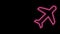 Glowing neon line Plane icon isolated on black background. Flying airplane icon. Airliner sign. 4K Video motion graphic