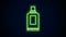 Glowing neon line Plastic bottle for laundry detergent, bleach, dishwashing liquid or another cleaning agent icon