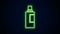 Glowing neon line Plastic bottle for laundry detergent, bleach, dishwashing liquid or another cleaning agent icon