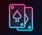 Glowing neon line Playing cards icon isolated on black background. Casino gambling. Vector