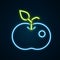 Glowing neon line Poison apple icon isolated on black background. Poisoned witch apple. Colorful outline concept. Vector