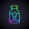 Glowing neon line Poisoned pill icon isolated on black background. Pill with toxin. Dangerous drug. Vector