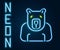 Glowing neon line Polar bear head icon isolated on black background. Colorful outline concept. Vector