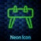 Glowing neon line Pommel horse icon isolated on brick wall background. Sports equipment for jumping and gymnastics