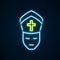 Glowing neon line Pope icon isolated on black background. Pope hat. Holy father. Colorful outline concept. Vector