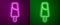 Glowing neon line Popsicle ice cream on wooden stick icon isolated on purple and green background. Vector