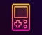 Glowing neon line Portable tetris electronic game icon isolated on black background. Vintage style pocket brick game