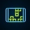 Glowing neon line Portable video game console icon isolated on black background. Handheld console gaming. Colorful