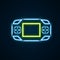 Glowing neon line Portable video game console icon isolated on black background. Handheld console gaming. Colorful