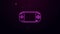 Glowing neon line Portable video game console icon isolated on purple background. Gamepad sign. Gaming concept. 4K Video