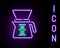 Glowing neon line Pour over coffee maker icon isolated on black background. Alternative methods of brewing coffee