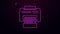 Glowing neon line Printer icon isolated on purple background. 4K Video motion graphic animation