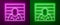 Glowing neon line Prisoner icon isolated on purple and green background. Vector
