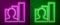 Glowing neon line Productive human icon isolated on purple and green background. Idea work, success, productivity