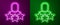 Glowing neon line Productive human icon isolated on purple and green background. Idea work, success, productivity