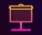 Glowing neon line Projection screen icon isolated on black background. Business presentation visual content like slides